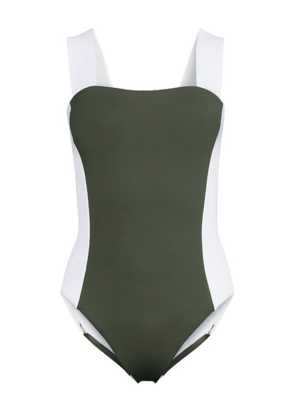 NWT LandsEnd size 16 Olive Green and White Colorblock One-Piece Swimsuit